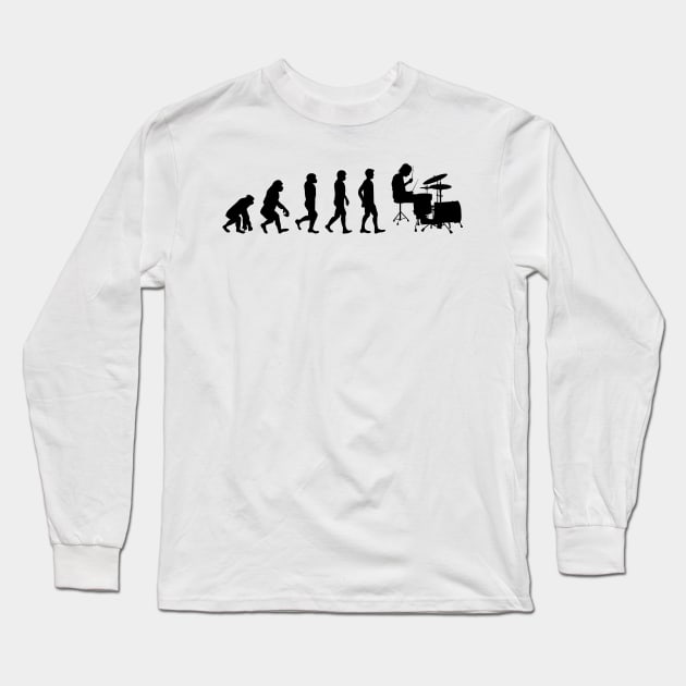 Funny Drummer Evolution Of Man And Drumming Long Sleeve T-Shirt by DragonTees